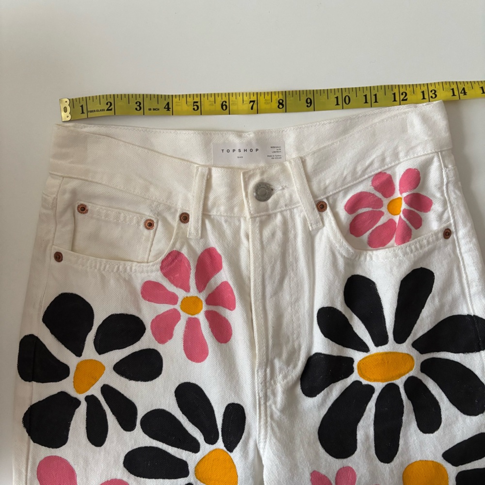 Topshop White Jeans with Painted Pink and Black Floral - Picture 5 of 9